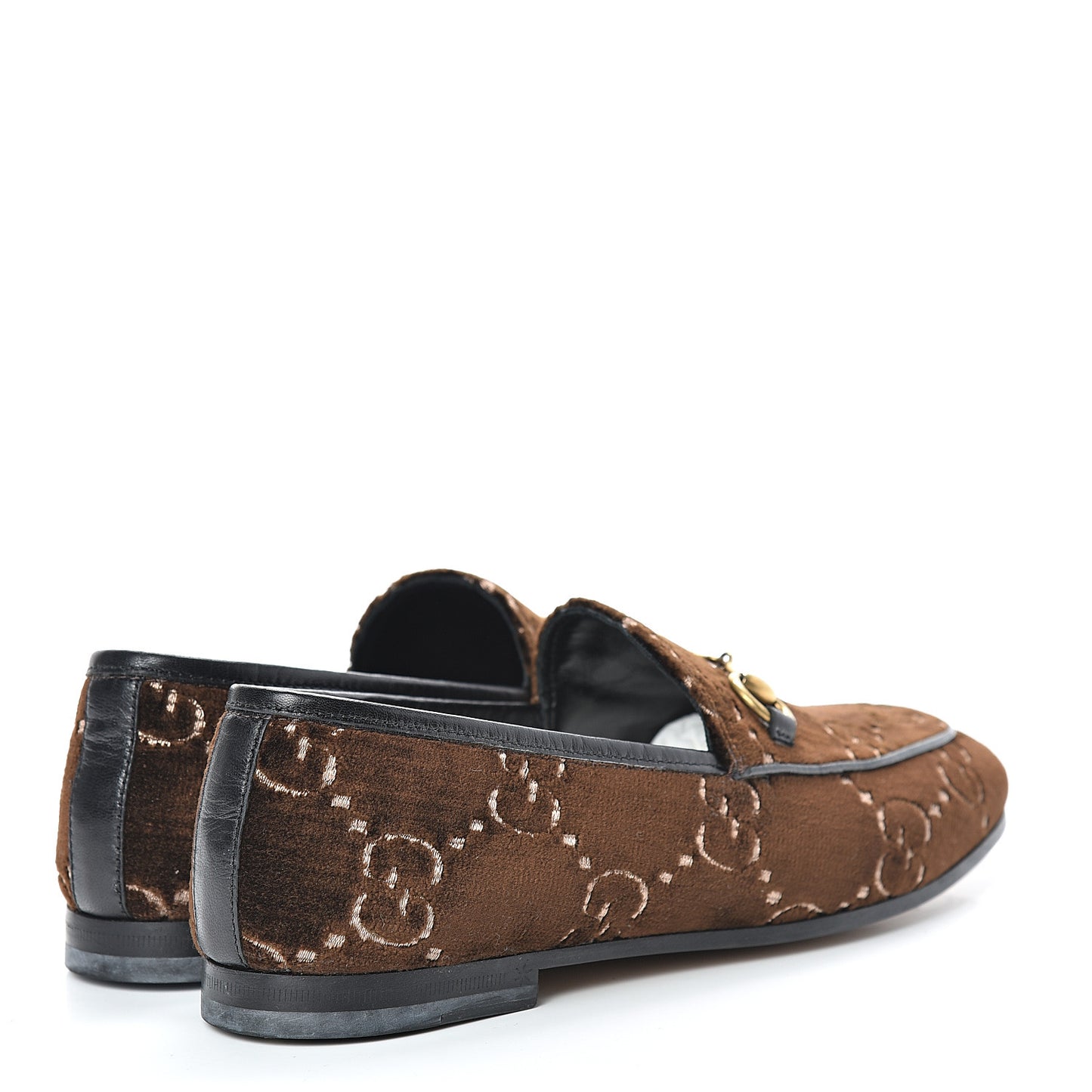 Velvet GG Monogram Horsebit Womens Jordaan Loafers 35.5 Brown Black