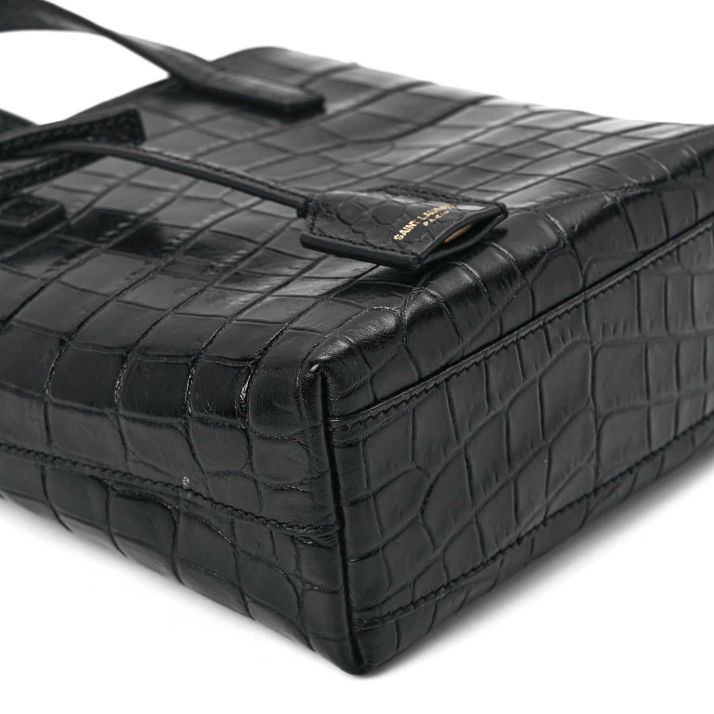 Calfskin Crocodile Embossed Paris Mini Toy Shopper Tote Black