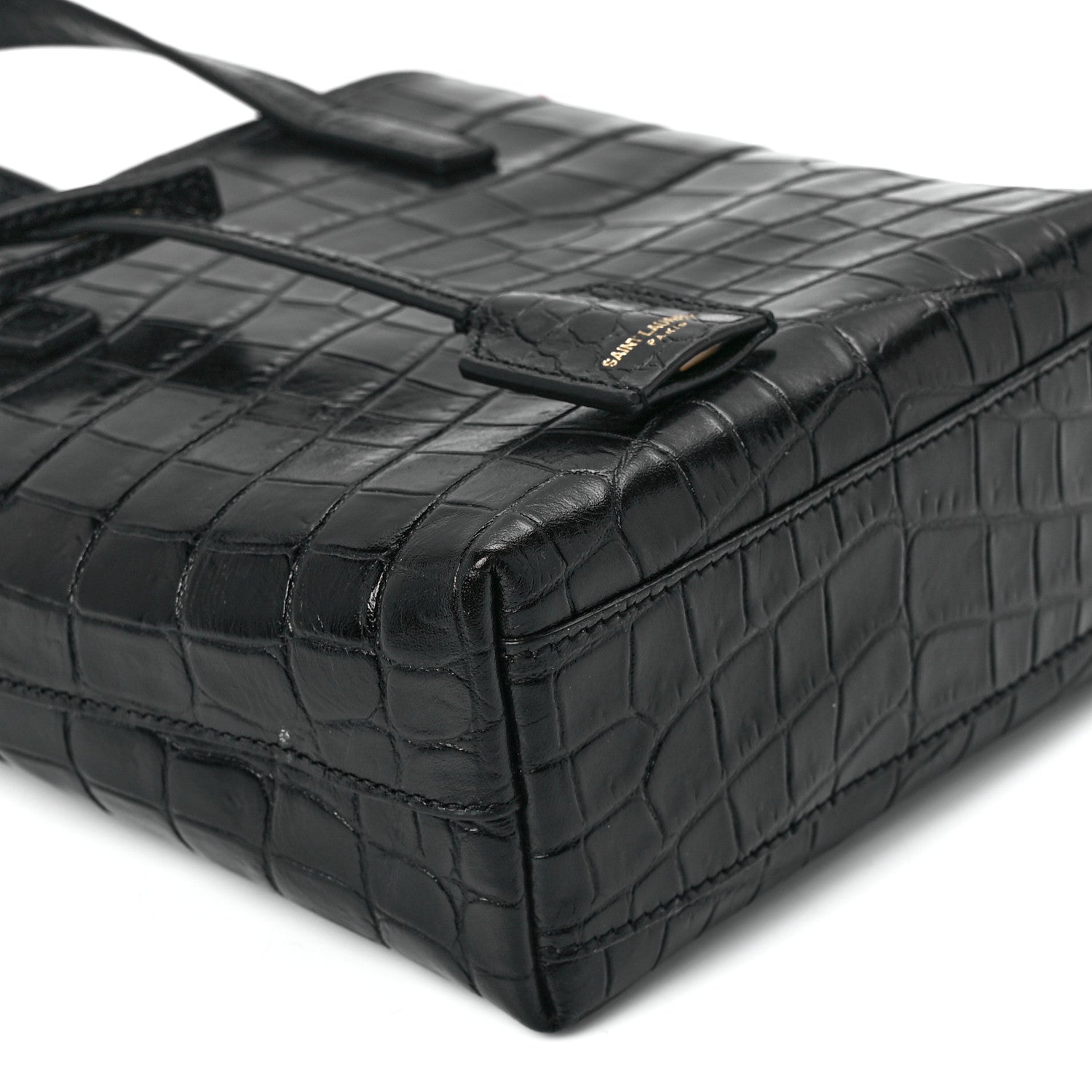 Saint Laurent Calfskin Crocodile Embossed Paris Mini Toy Shopper Tote Black 11 of 12
