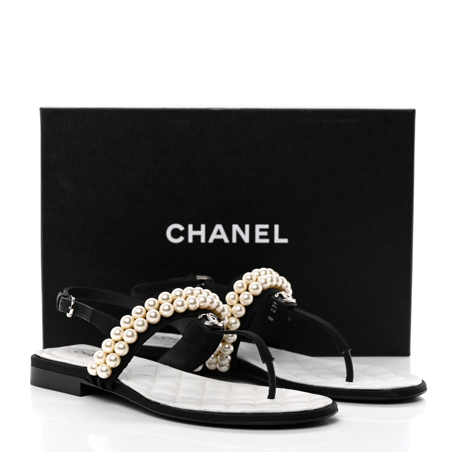 Grosgrain Pearl CC Sandals 39 Black