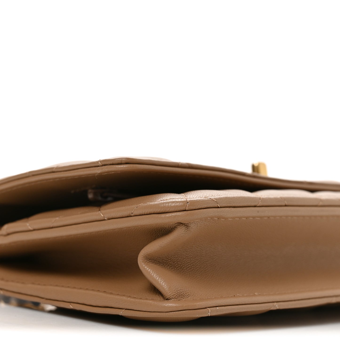 Lambskin Quilted CC Pearl Crush Wallet on Chain WOC Beige