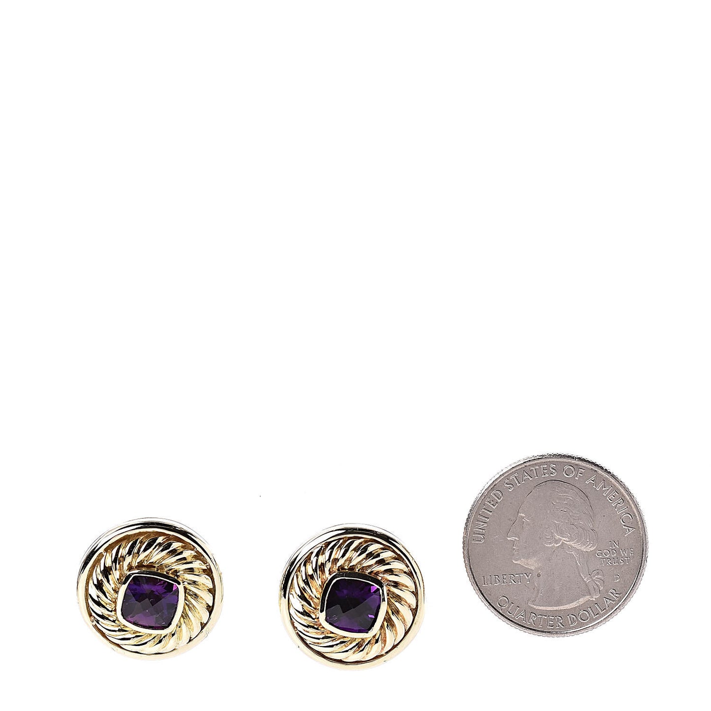 18K Yellow Gold Amethyst Round Cable Earrings