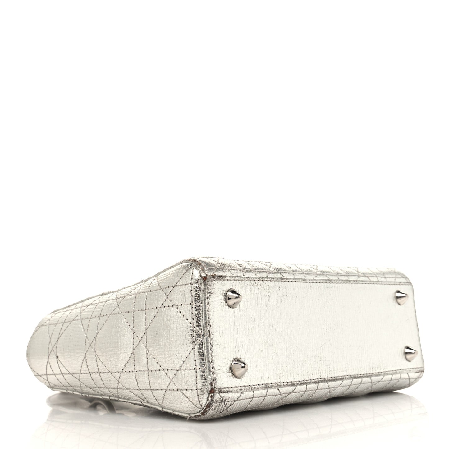 Metallic Grained Calfskin Cannage Small Lucky Badges My Lady Dior Silver