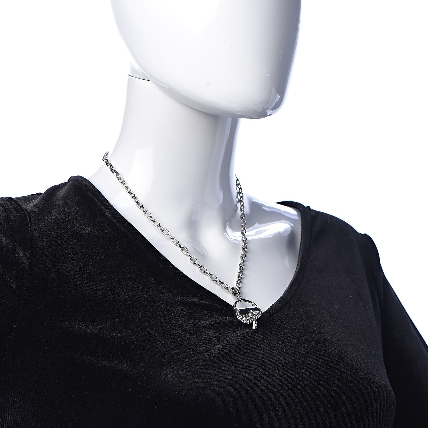 Christian Dior Crystal Saddle Bag Pendant Necklace Silver 2 of 5