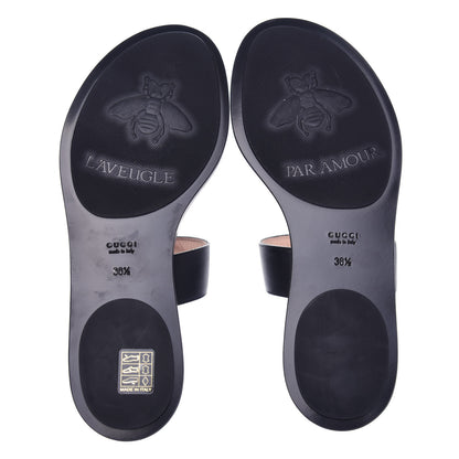 Gucci Calfskin GG Marmont Thong Sandals 38.5 Black 6 of 10