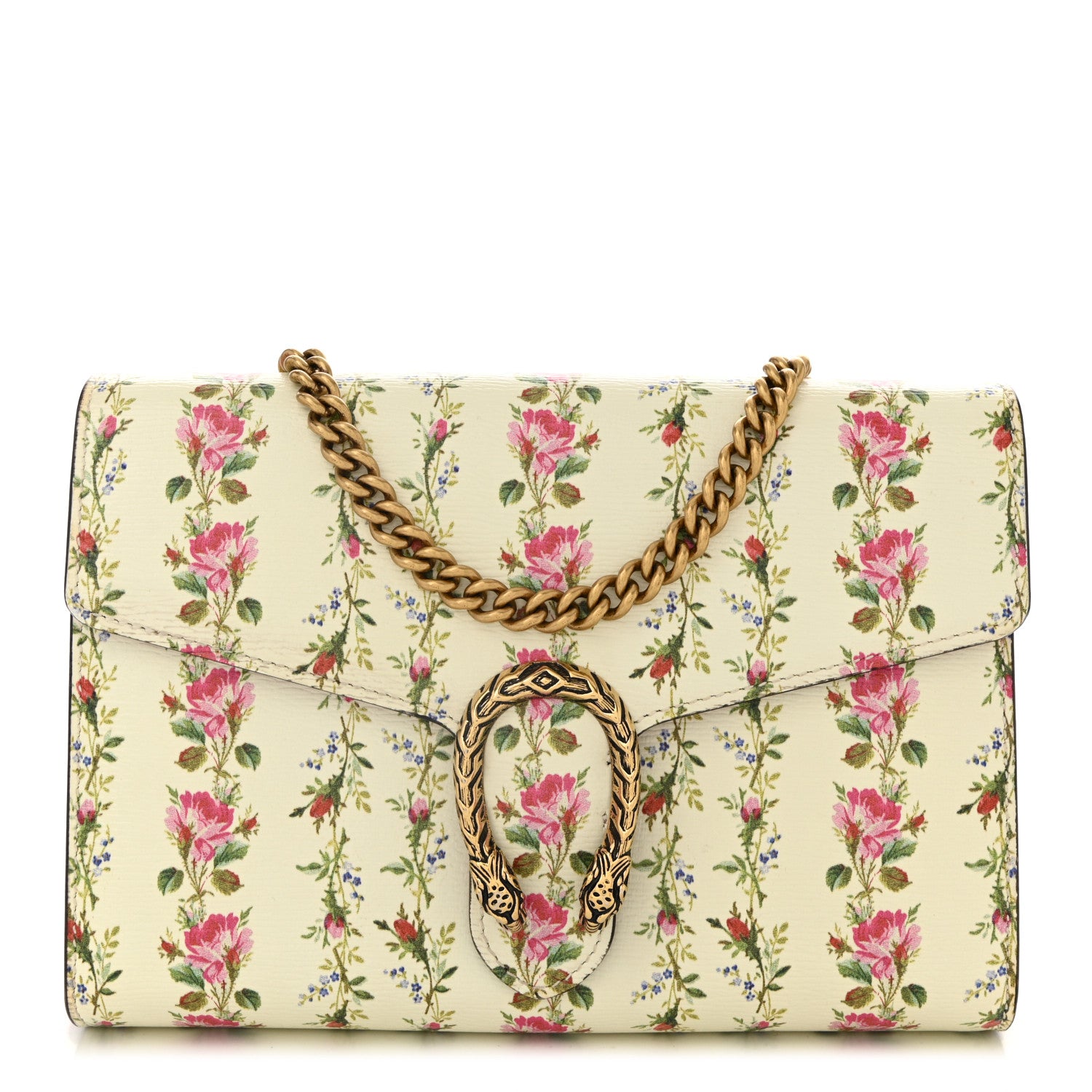 Gucci Calfskin Floral Print Mini Dionysus Chain Wallet Ivory Pink 1 of 10