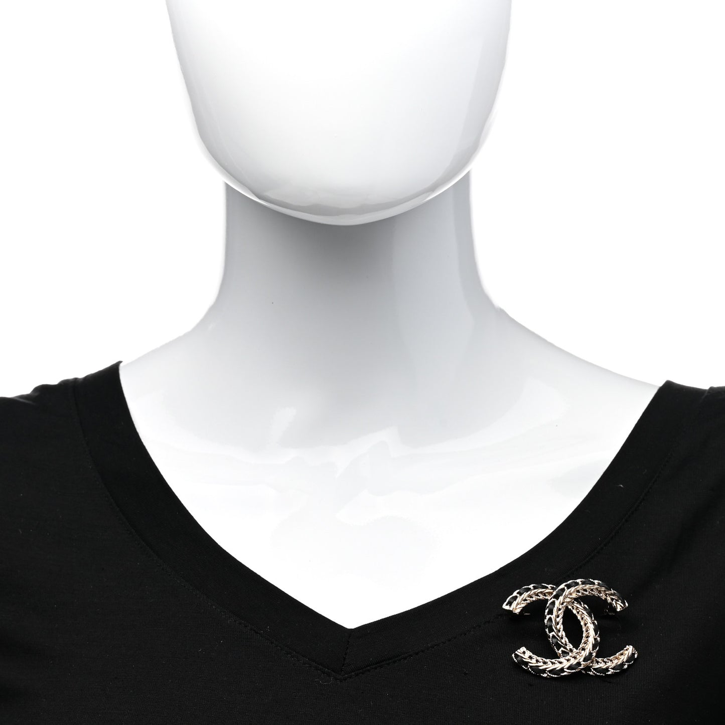 Lambskin Chain CC Brooch Black Gold