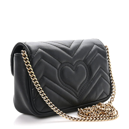 Gucci Calfskin Matelasse Super Mini GG Marmont Shoulder Bag Black 3 of 10