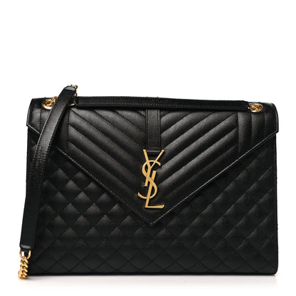 Saint Laurent Grain De Poudre Textured Mixed Matelasse Large Triquilt Monogram Satchel Black 1 of 10