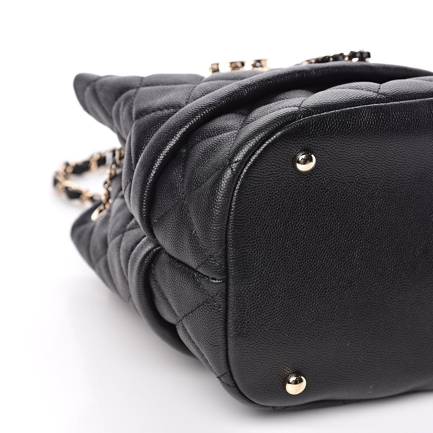 Caviar Quilted Large Rolled Up Bucket Drawstring Bag Black