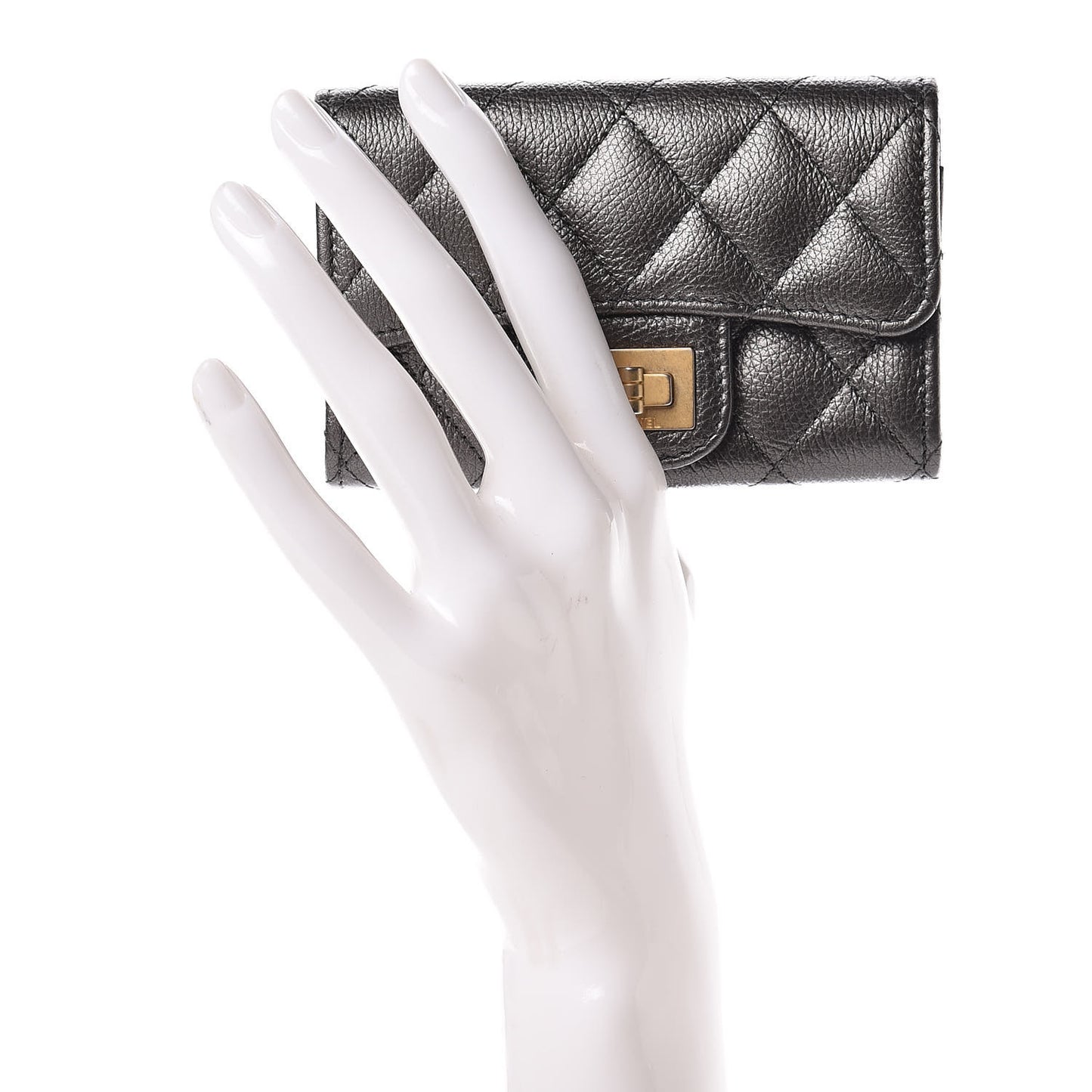Metallic Calfskin Quilted Reissue Card Holder Wallet Grey