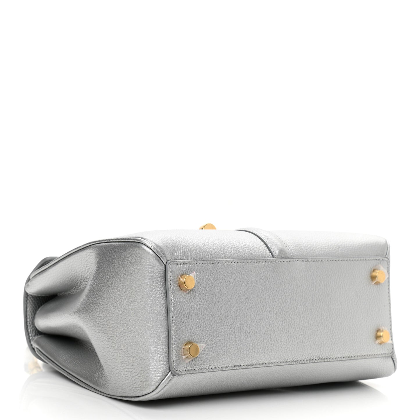 Laminated Grained Calfskin Small 16 Top Handle Bag Silver