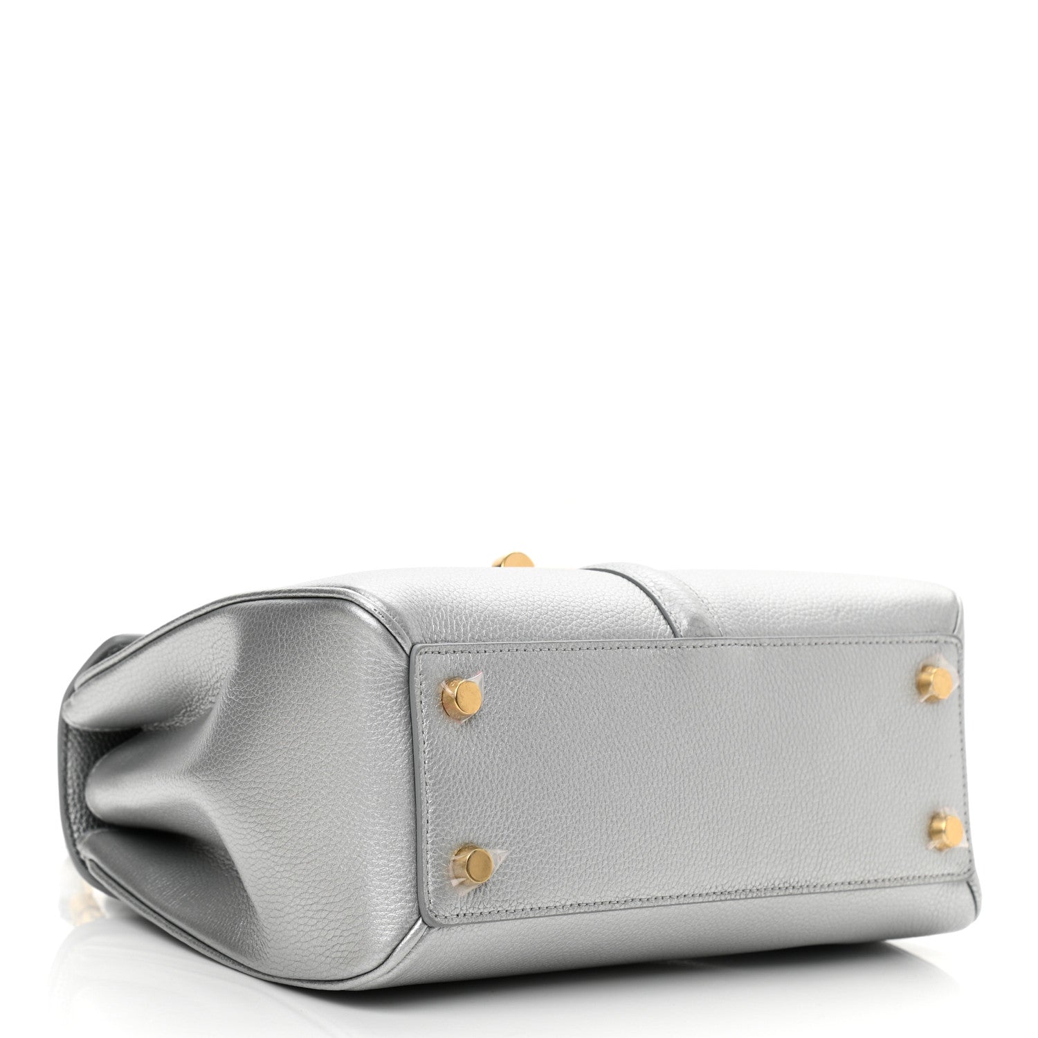 Celine Laminated Grained Calfskin Small 16 Top Handle Bag Silver 4 of 17