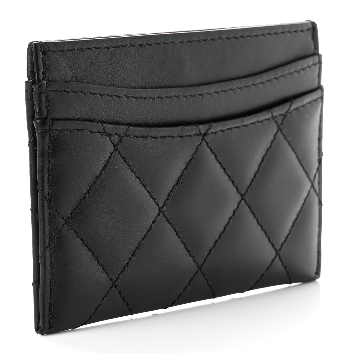 Lambskin Quilted Card Holder Black