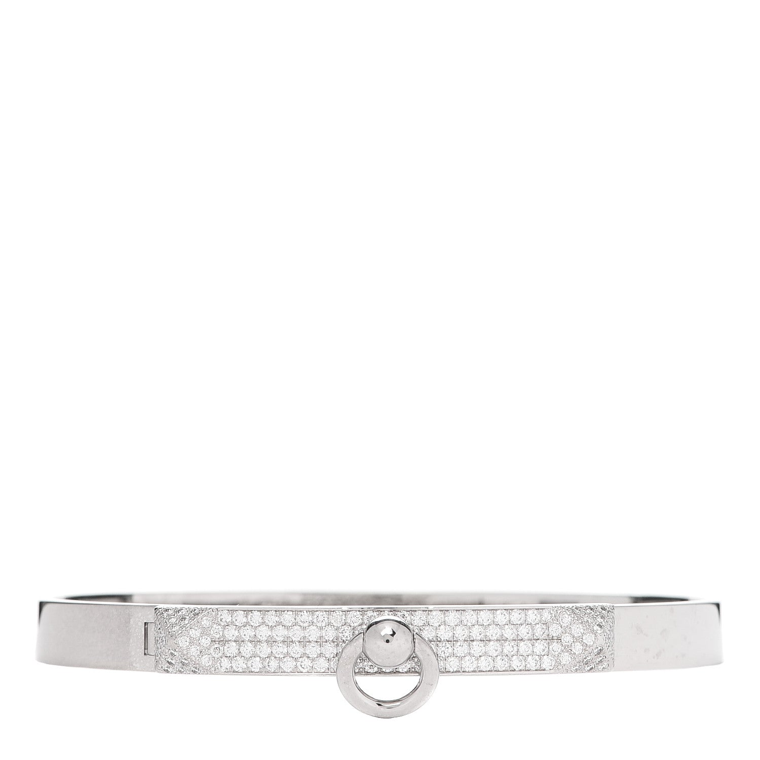 Hermes 18K White Gold Pave Diamond PM Collier De Chien Bracelet ST 1 of 7