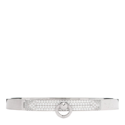 Hermes 18K White Gold Pave Diamond PM Collier De Chien Bracelet ST 1 of 7