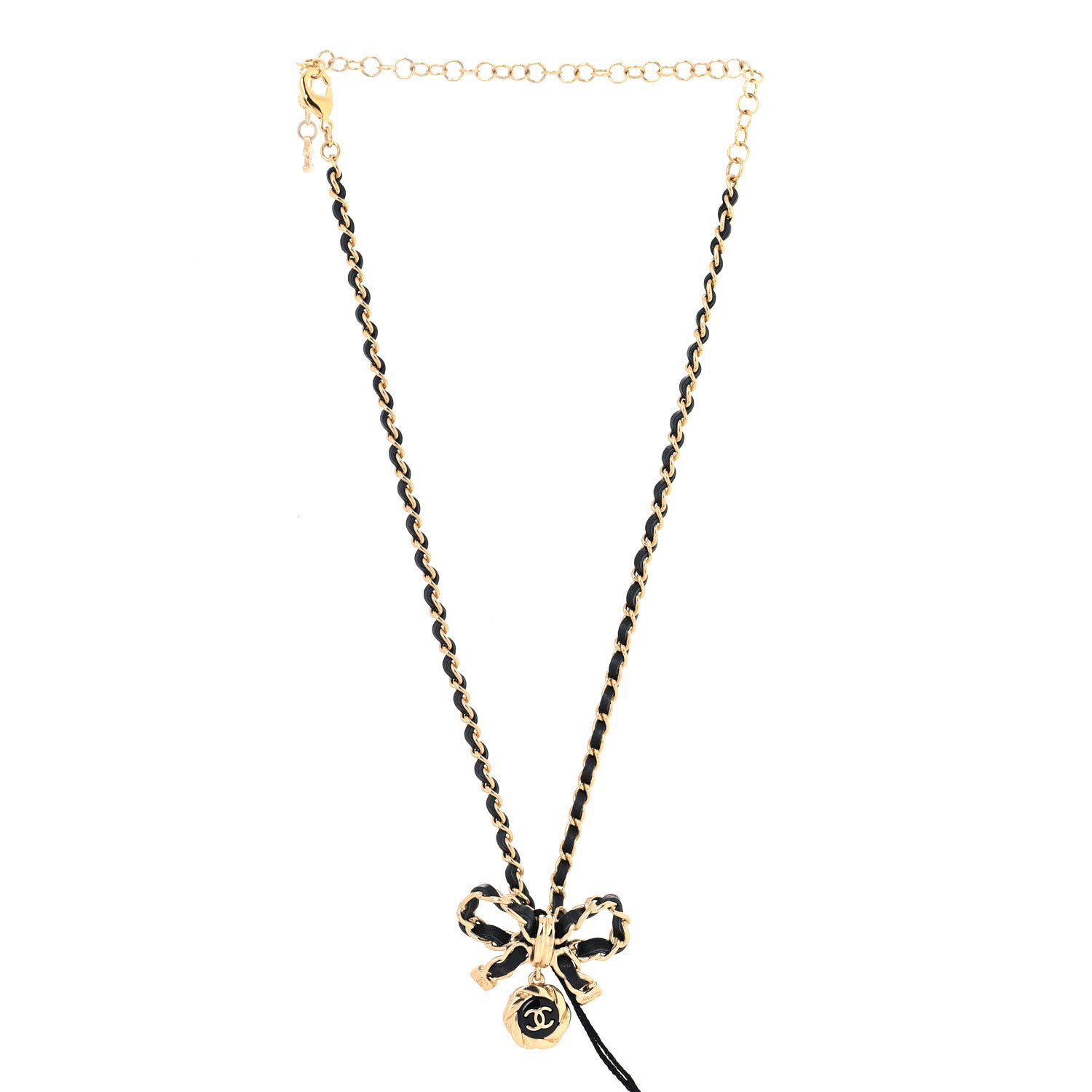 Chanel Metal Lambskin Chain CC Bow Necklace Black Gold 2 of 5