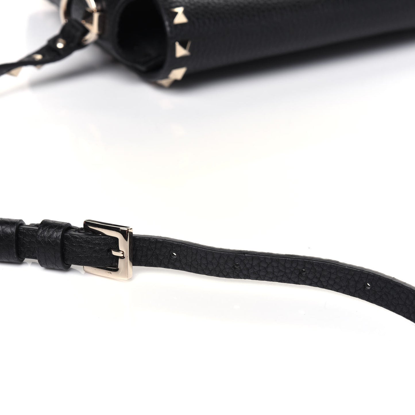 Pebbled Calfskin Rockstud Flip Lock Flap Messenger Black