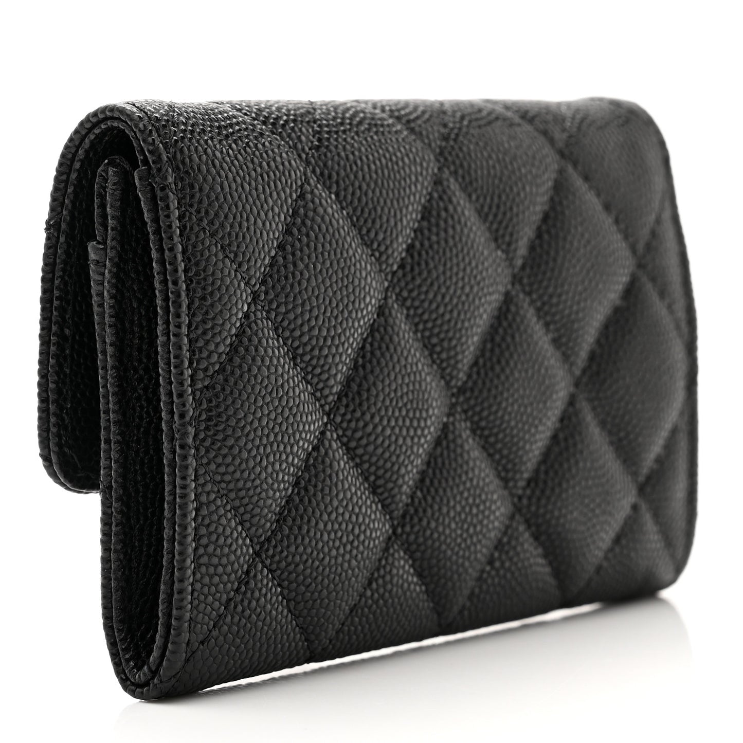 Shiny Caviar Quilted Strass CC Flap Card Holder Black