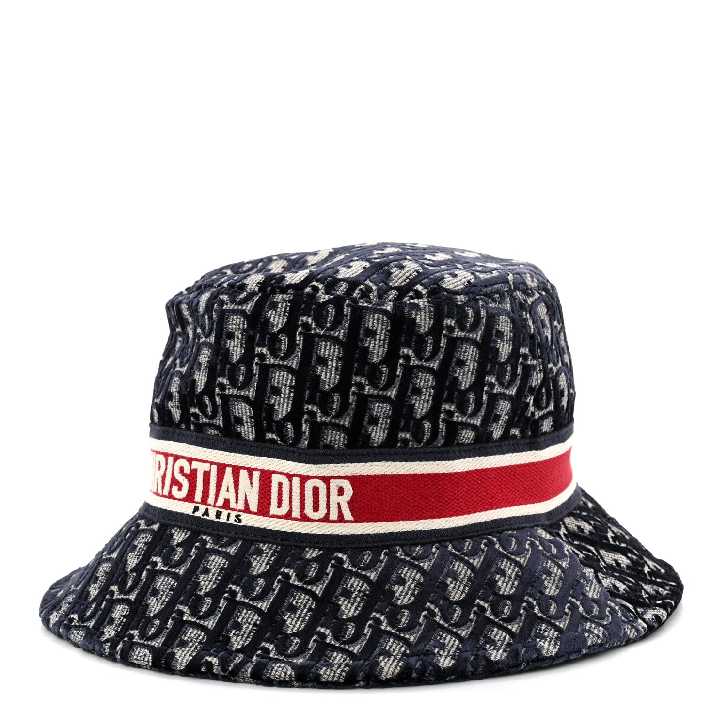 Christian Dior Velvet Oblique Large Brim Bucket Hat 58 Bleu Red 1 of 8