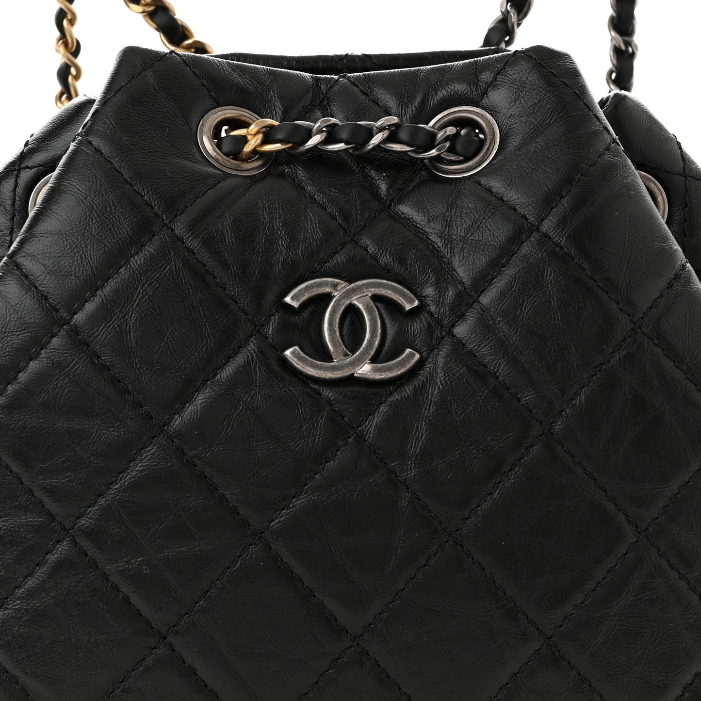 Aged Calfskin Quilted Small Gabrielle Backpack Black