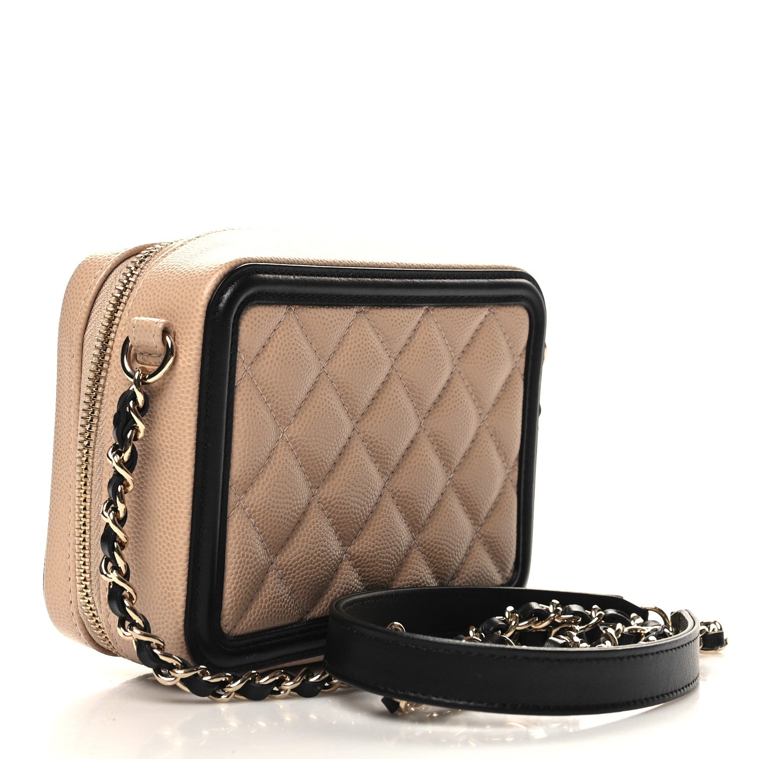 Chanel Caviar Quilted CC Filigree Vanity Clutch With Chain Beige Black 1 of 10
