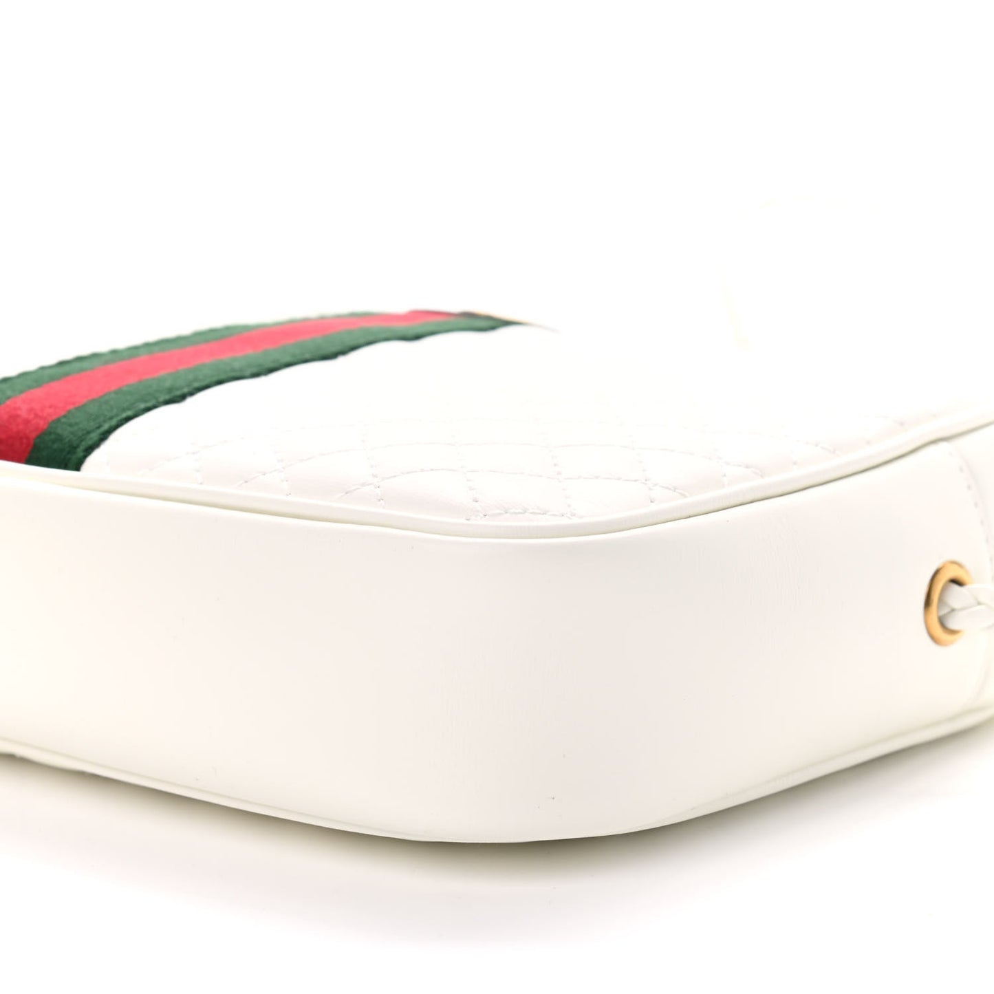 Laminated Calfskin Quilted Web Small Shoulder Bag White