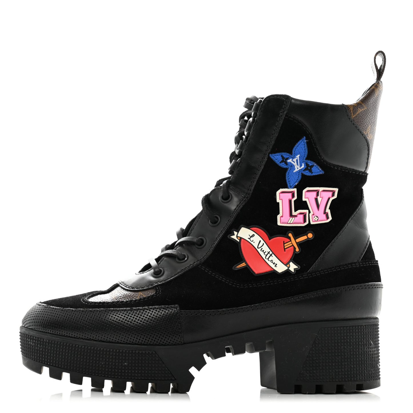 Suede Calfskin Monogram LV Black Heart Laureate Platform Desert Boots 41 Black