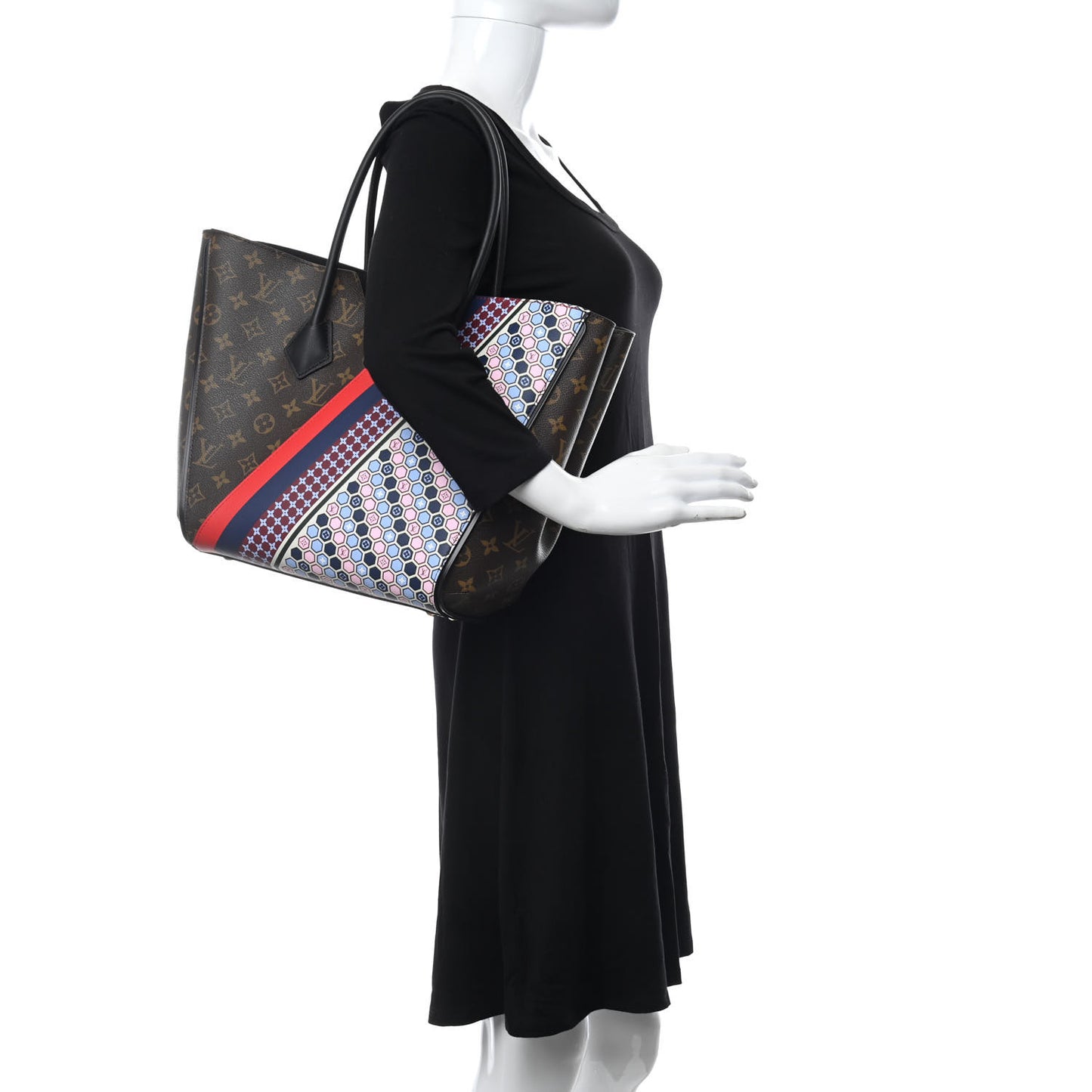 Calfskin Monogram Kimono Tote MM Rouge Navy