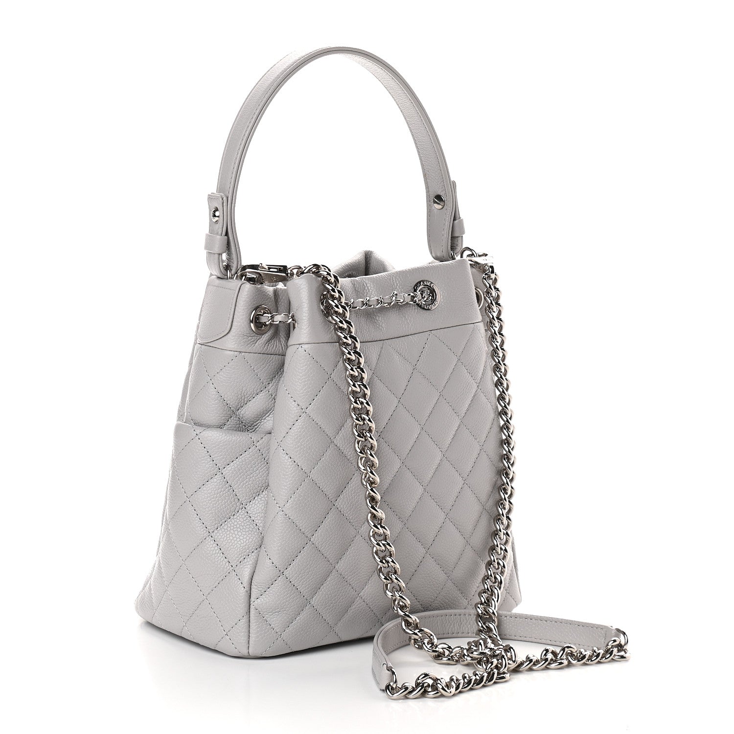 Chanel Caviar Quilted Small Chain Bucket Bag Light Gray 2 of 8