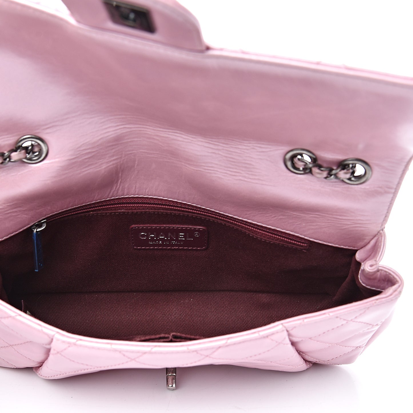 Glazed Calfskin Quilted Coco Pleats Flap Pink