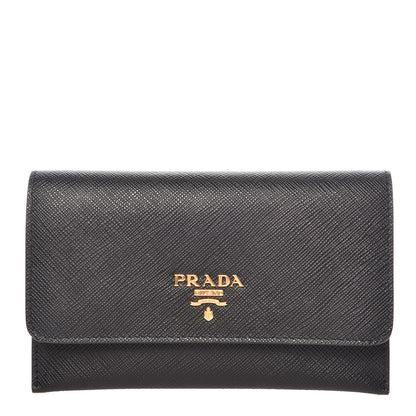 Prada Saffiano Metal Flap Wallet Black 1 of 8