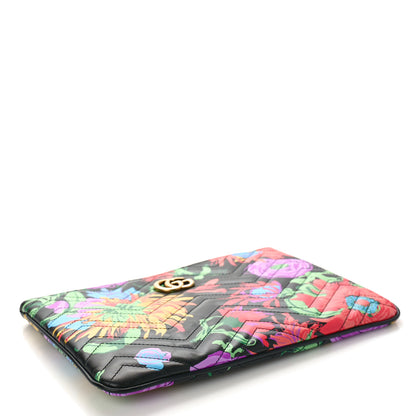 Gucci X KEN SCOTT Calfskin Matelasse Floral Print GG Marmont Zip Pouch Black 4 of 9