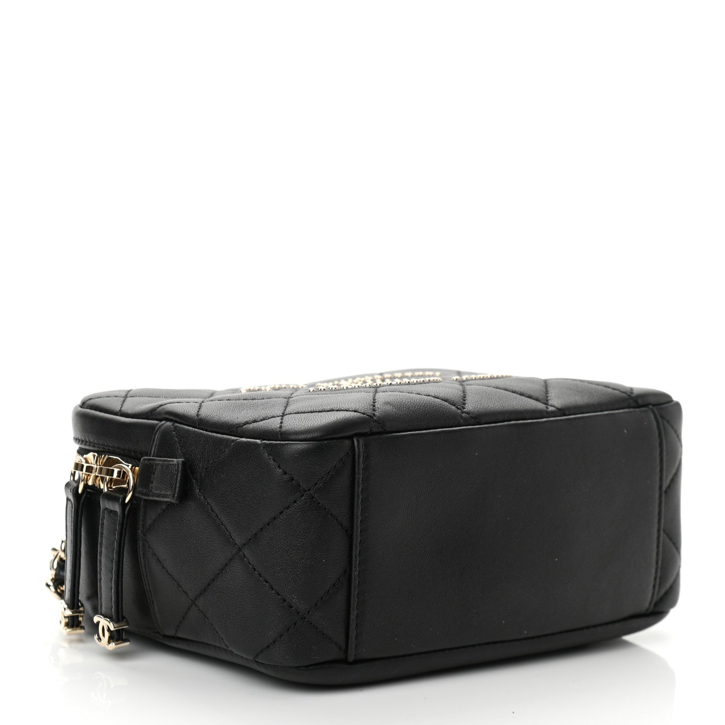 Lambskin Quilted Studded Quilted Vanity Case With Chain Black