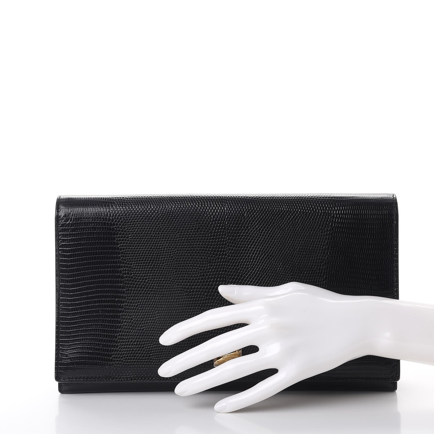 Dolce & Gabbana Lizard Calfskin Embossed Flap Clutch Black 2 of 10