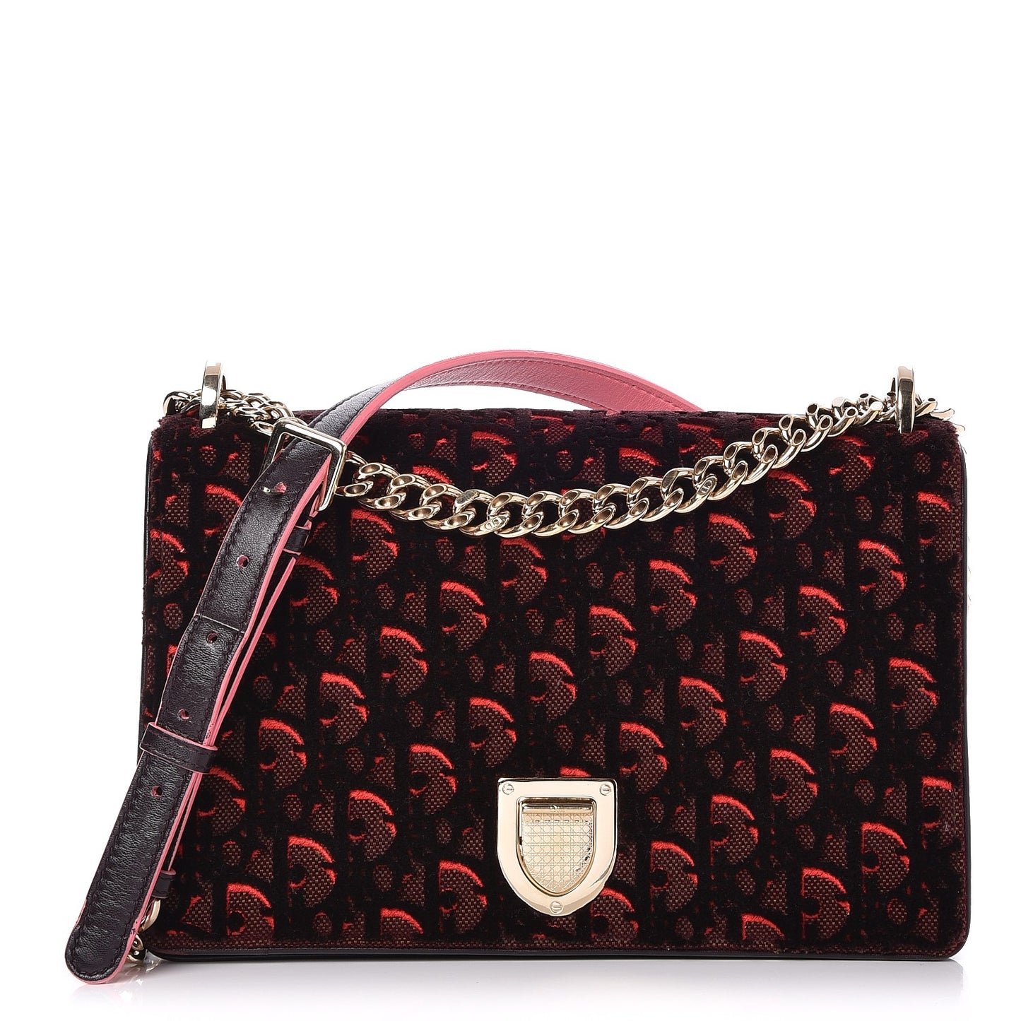 Velvet Monogram Print Medium Diorama Flap Bag Burgundy Red