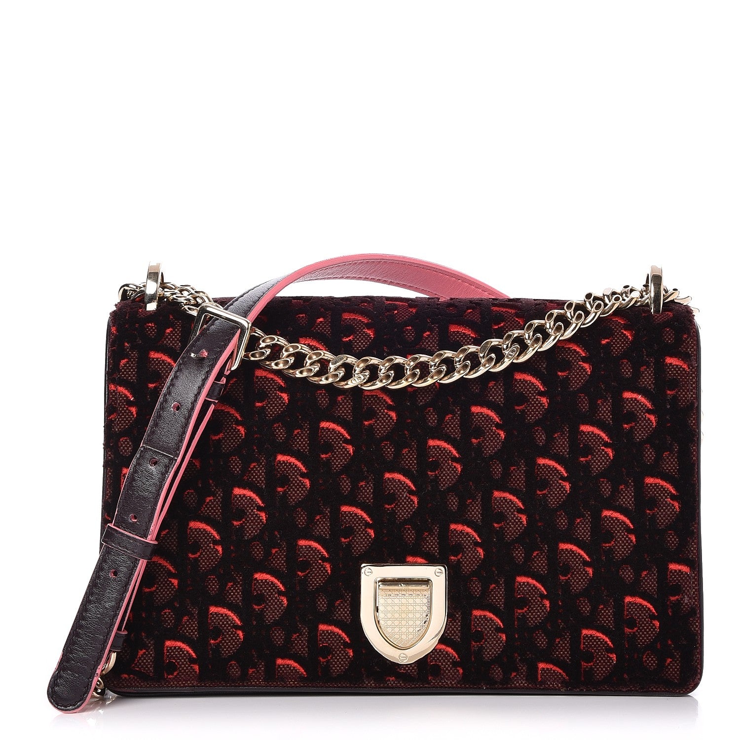Christian Dior Velvet Monogram Print Medium Diorama Flap Bag Burgundy Red 1 of 7
