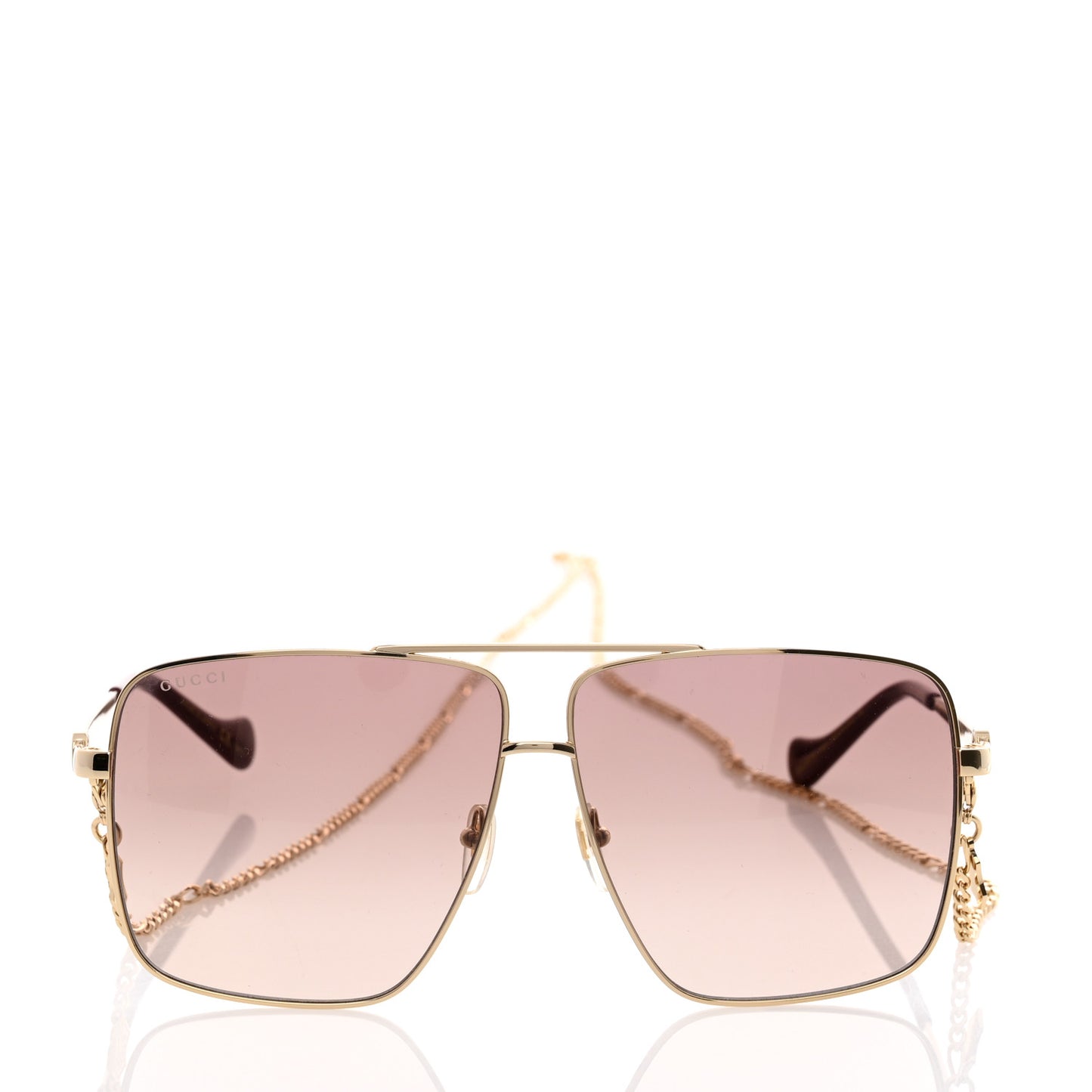 Metal Navigator Square Chain Sunglasses GG1089S Gold Pink