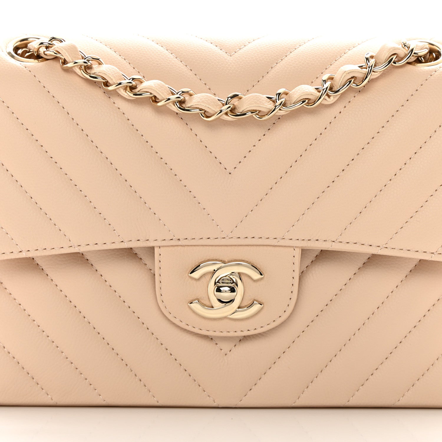 Chanel Caviar Chevron Quilted Small Double Flap Beige 8 of 11