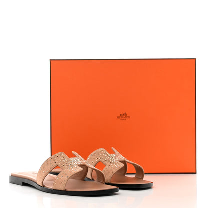 Hermes Suede Goatskin Rhinestone Oran Sandals 37.5 Rose Bois De Santal 10 of 10