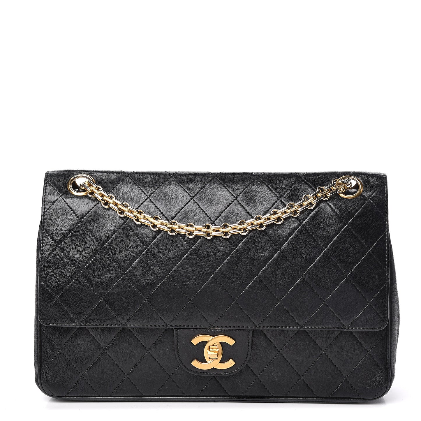 Lambskin Quilted Medium Double Flap Bijoux Chain Black