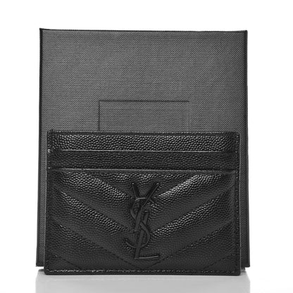 Saint Laurent Grain De Poudre Matelasse Chevron Monogram Credit Card Case Black 8 of 8