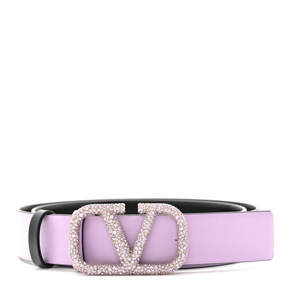 Valentino Garavani Calfskin Crystal VLogo 30mm Reversible Belt 80 32 Purple Black 1 of 7