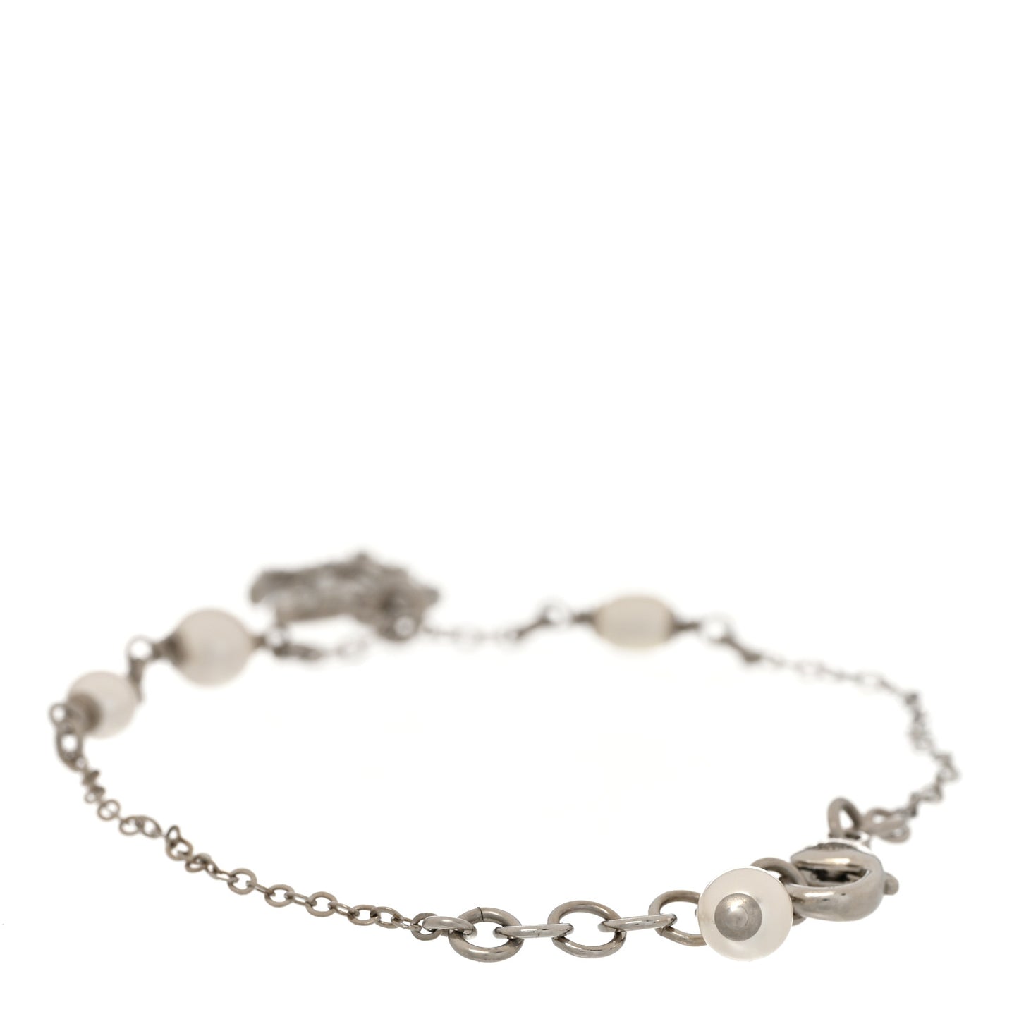Crystal Pearl CC Bracelet Silver