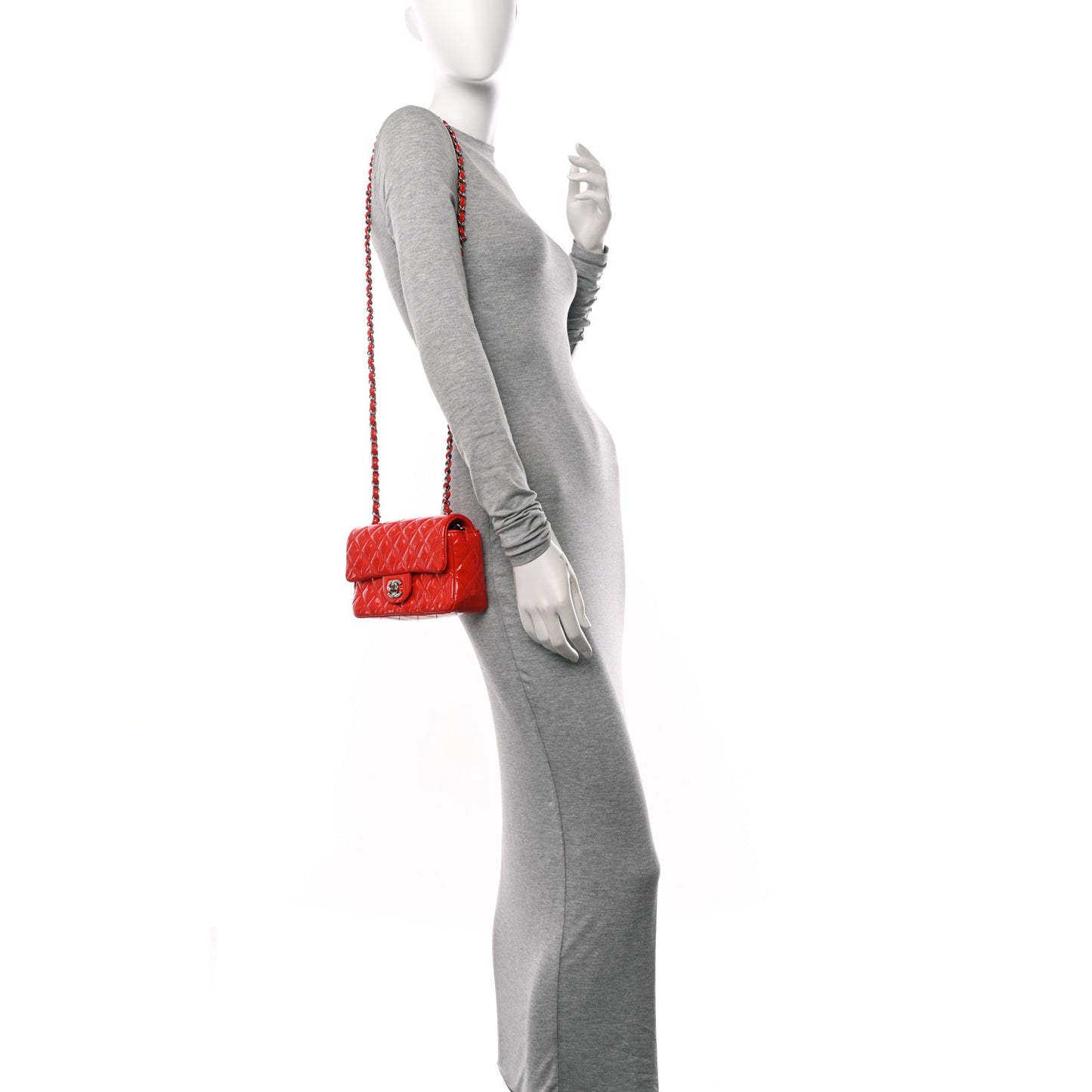 Patent Calfskin Quilted Mini Rectangular Flap Red