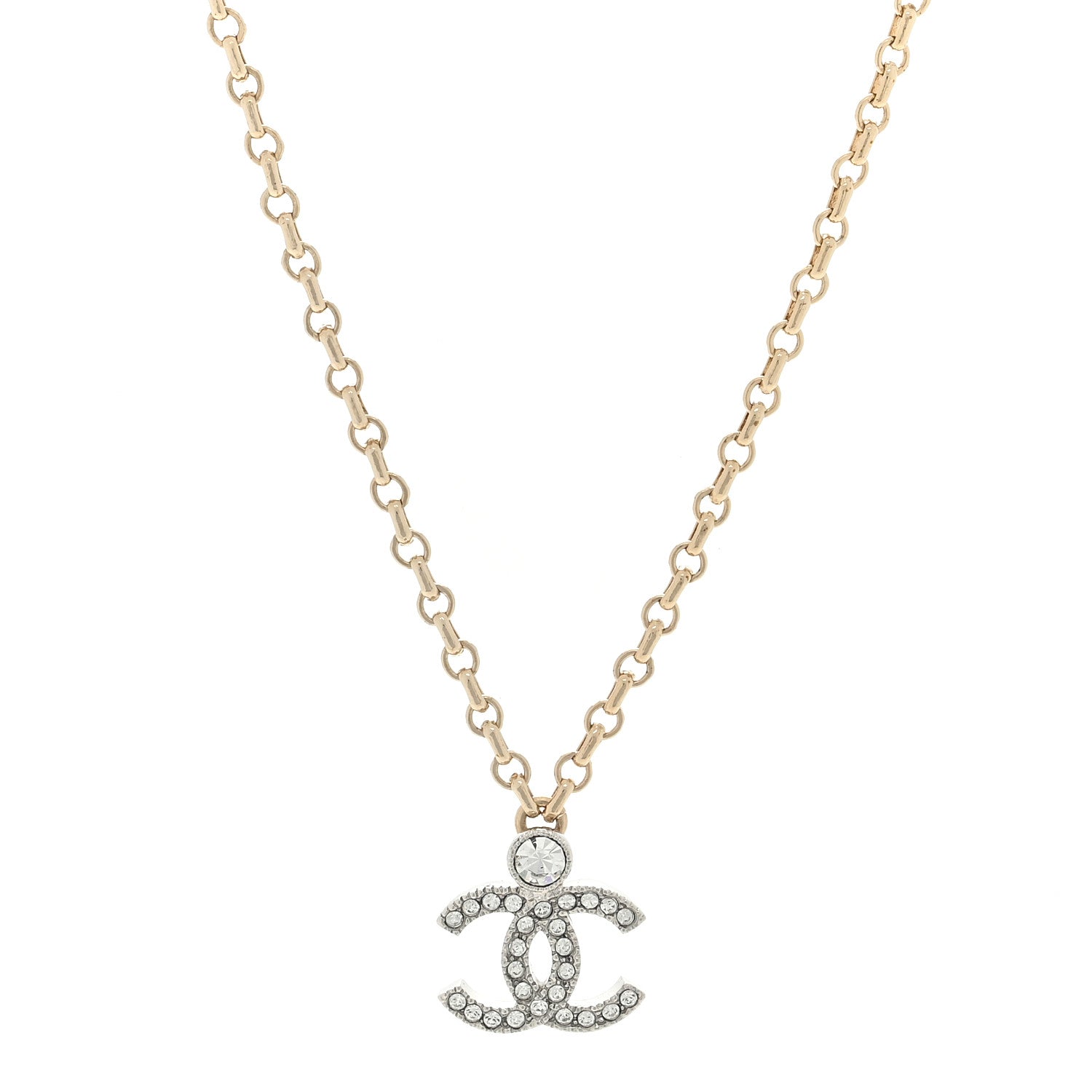 Chanel Crystal CC Necklace Silvery Gold 1 of 4