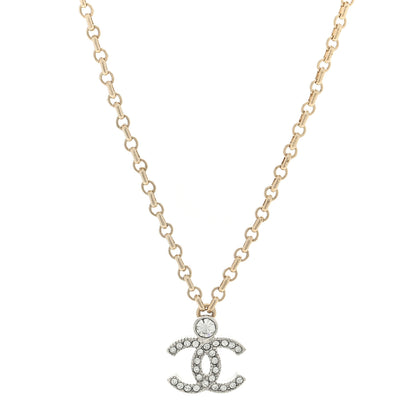 Chanel Crystal CC Necklace Silvery Gold 1 of 4