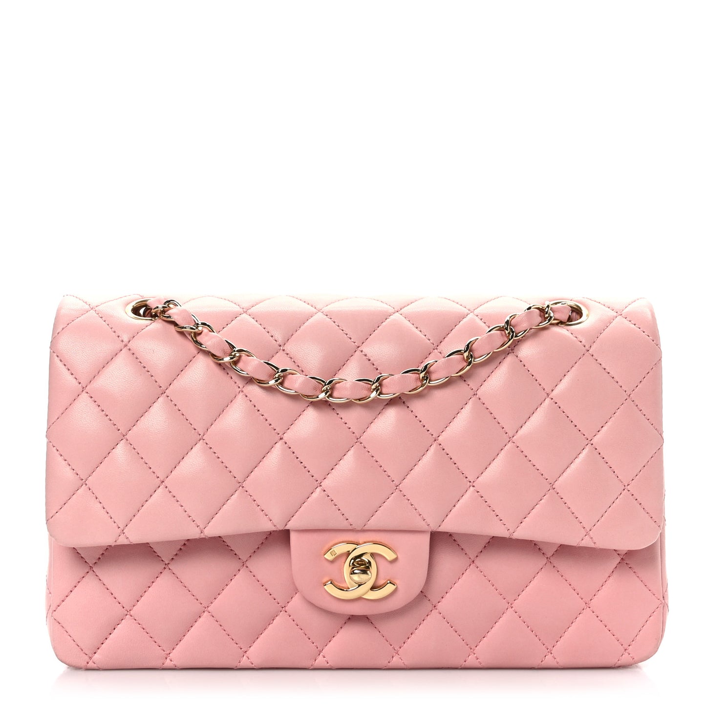 Lambskin Quilted Medium Double Flap Pink