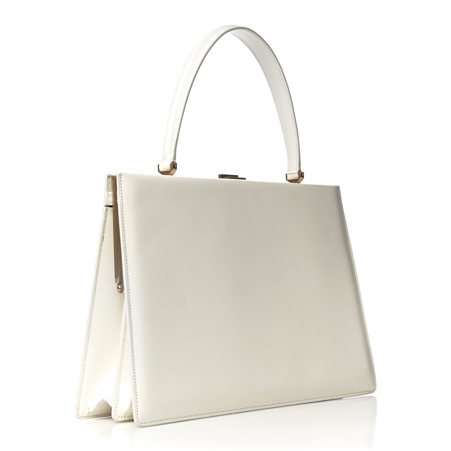 Patina Box Calfskin Medium Clasp Bag White