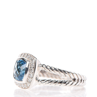David Yurman Sterling Silver Diamond Hampton Blue Topaz 7mm Petite Albion Ring 53 6.5 3 of 5